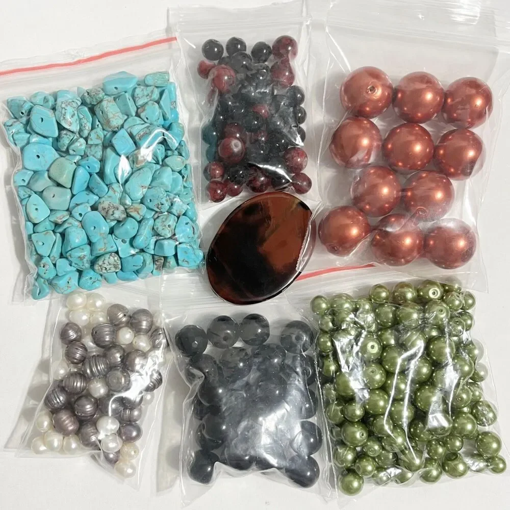 Mixed Lot Stone Rock Glass Beads Boho Jewelry Making Crafts Art Supplies Variety